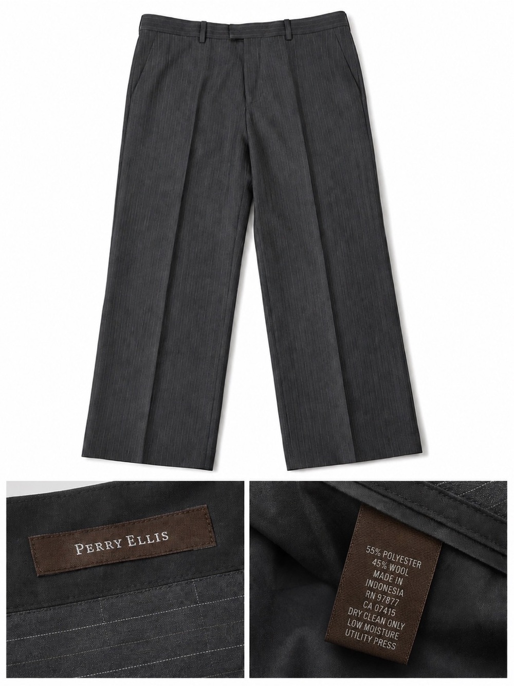 Perry Ellis Men's Dark Charcoal Pinstripe Dress Pants